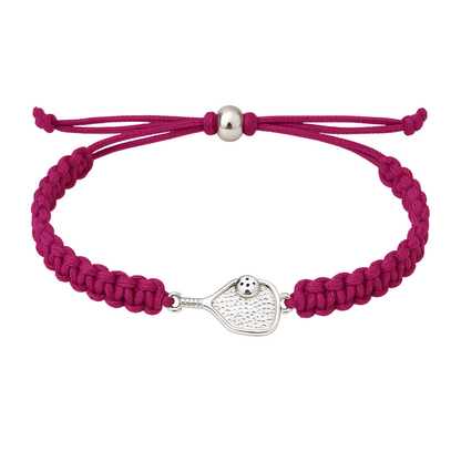 Pastel pink braided pickleball bracelet with paddle charm, great sporty gift for her