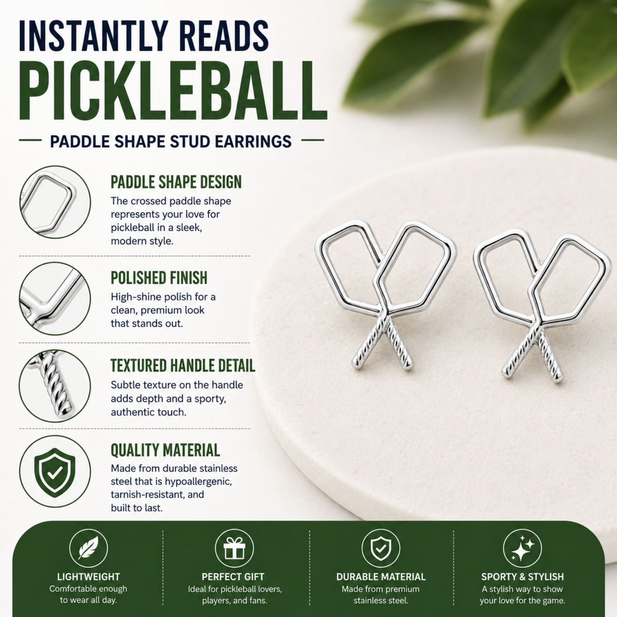 Pickleball Paddle Stud Earrings