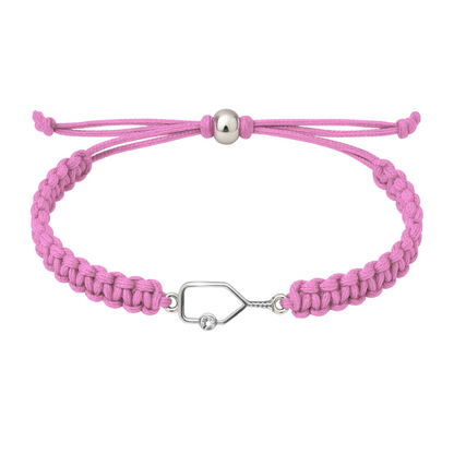 Light pink braided bracelet with rhinestone pickleball paddle charm