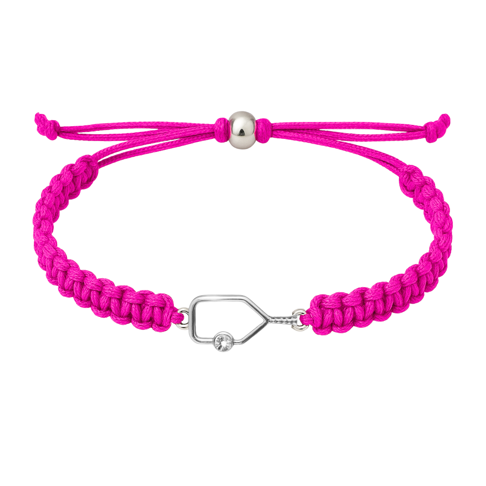 Hot pink adjustable rope bracelet with sparkling paddle charm and sliding closure