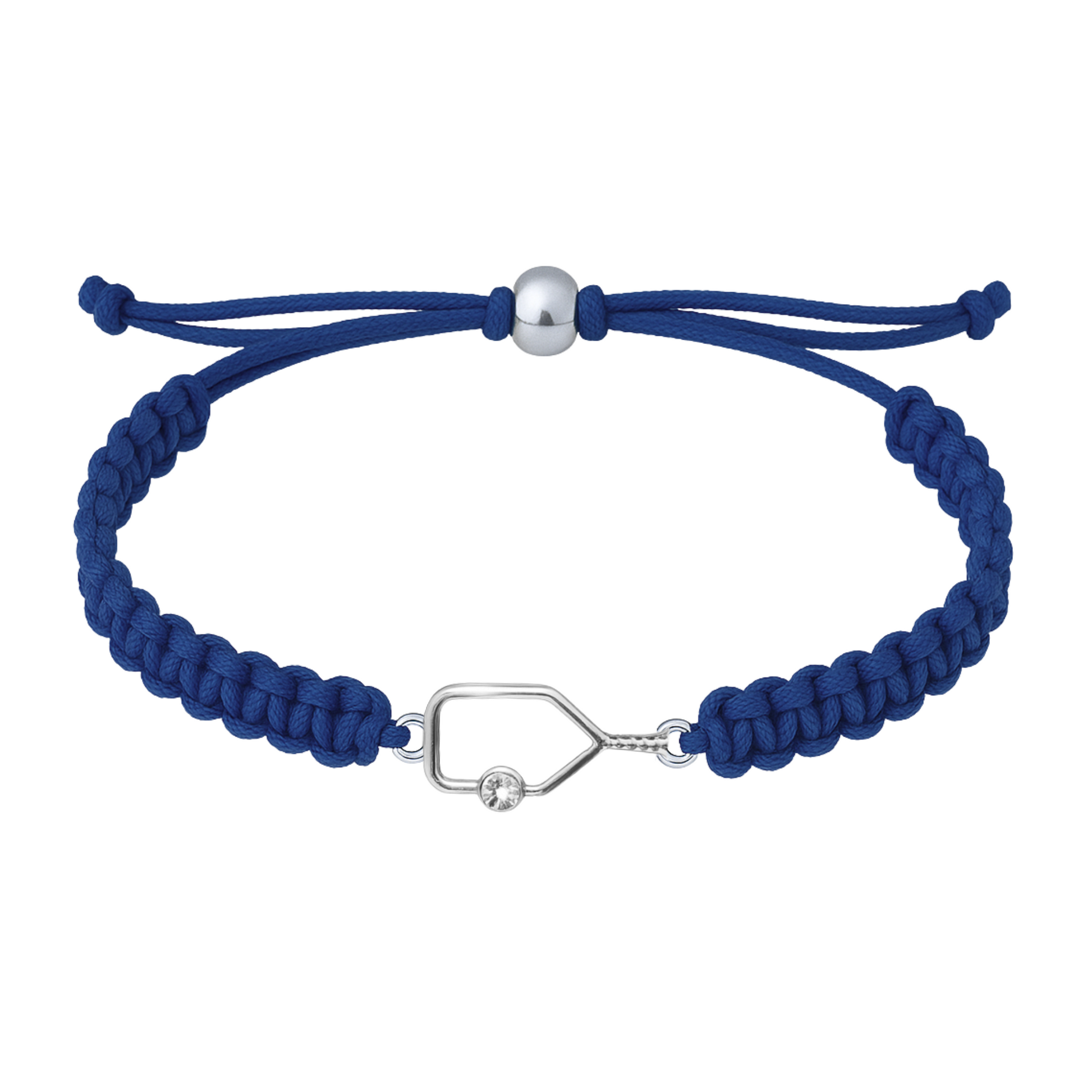 Navy blue rope bracelet with silver paddle charm, adjustable and sporty