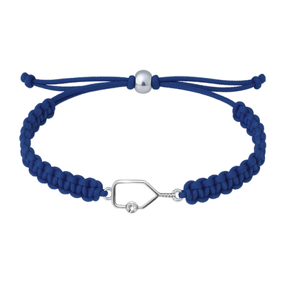 Navy blue rope bracelet with silver paddle charm, adjustable and sporty