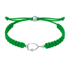 Green braided rope bracelet with silver rhinestone pickleball paddle charm and adjustable closure