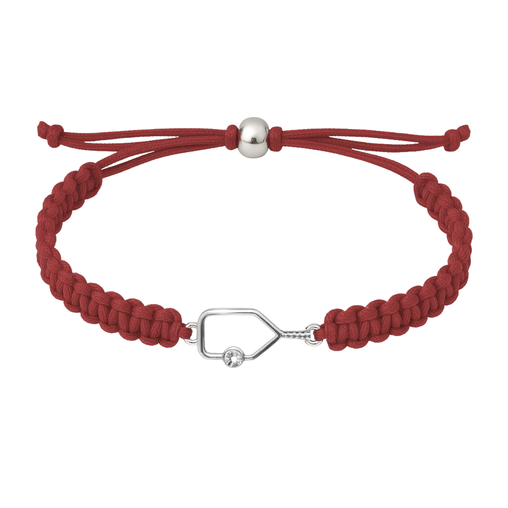 Maroon rope bracelet featuring a shiny silver paddle charm for pickleball fans