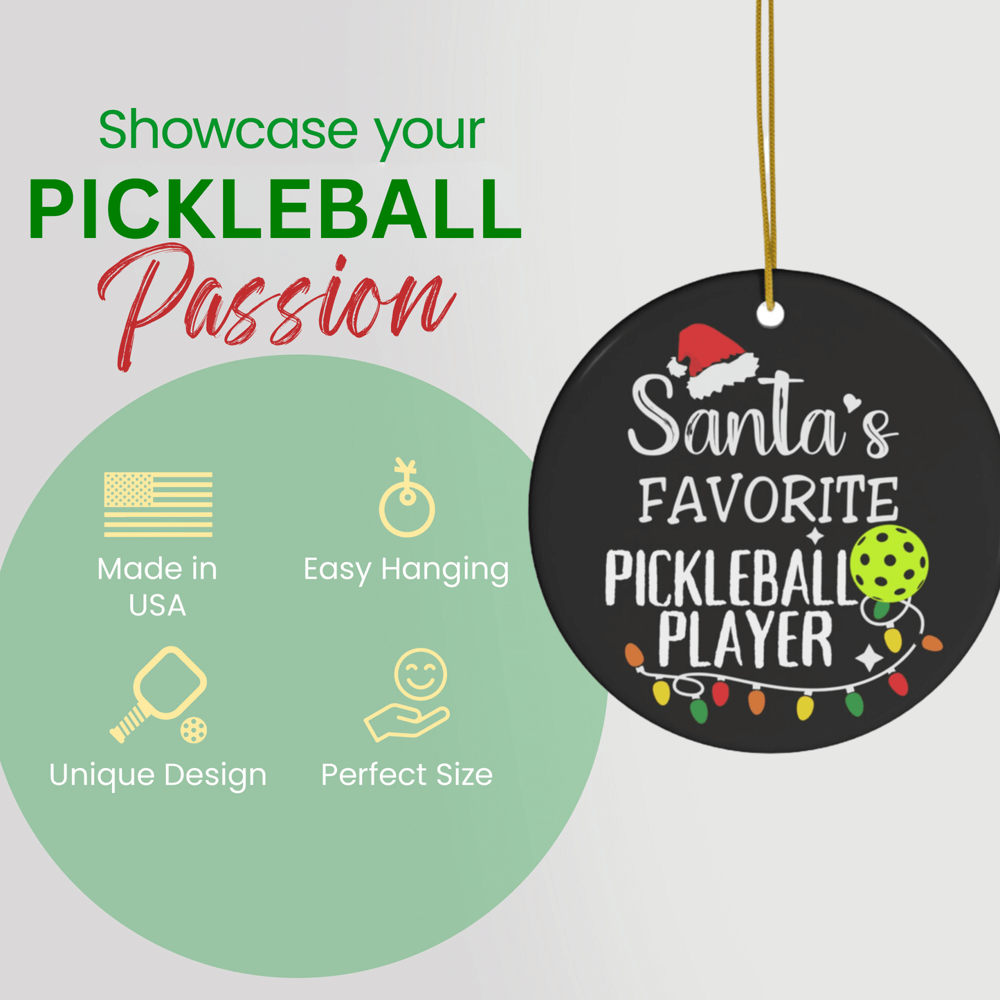 Santa's Favorite Pickleball Player Ornament