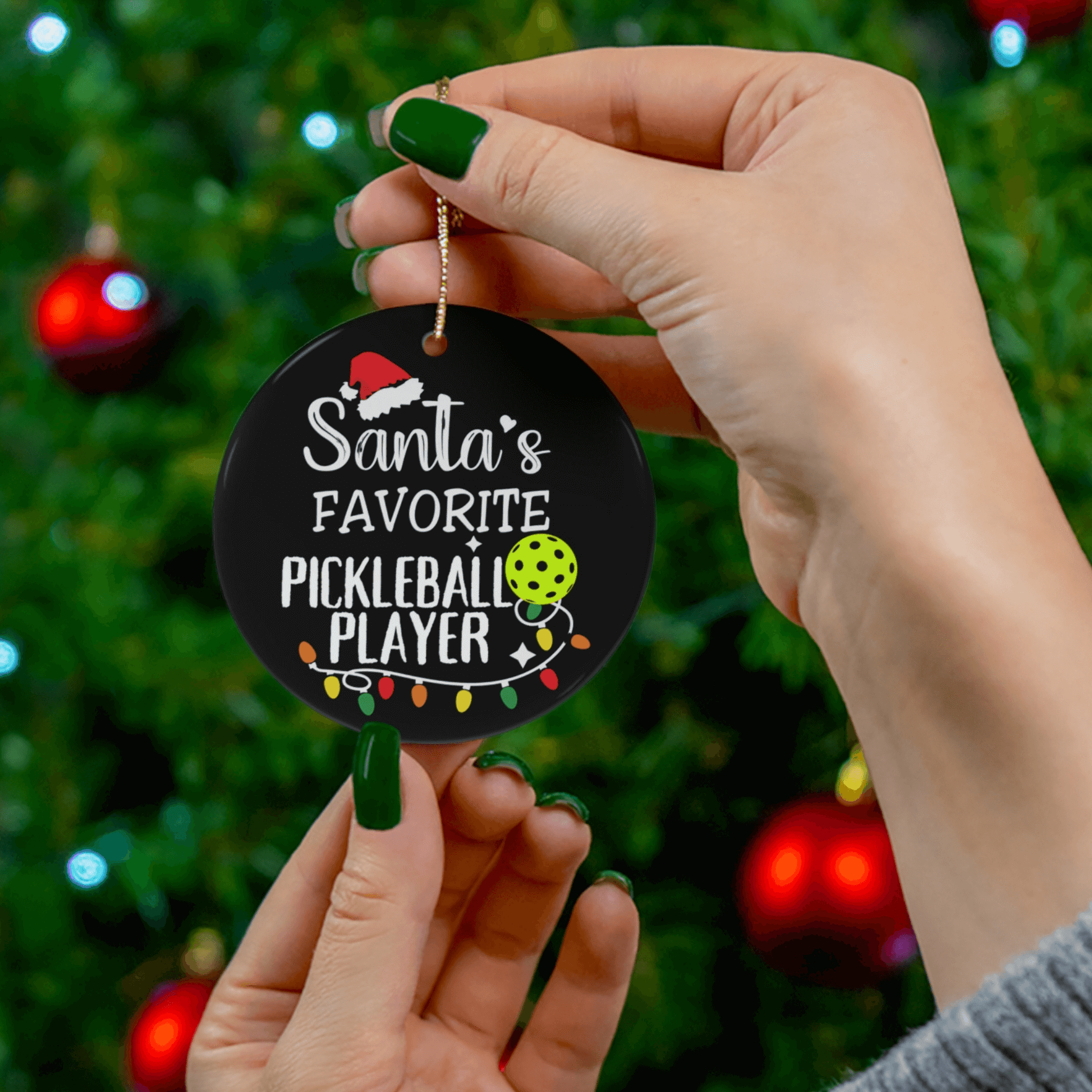 Santa's Favorite Pickleball Player Ornament on the Christmas Tree