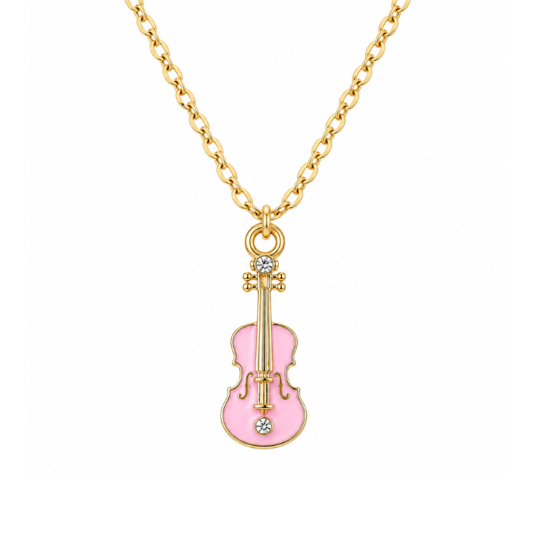 Pink Violin Charm Necklace