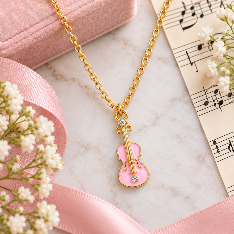 Pink Violin Charm Necklace