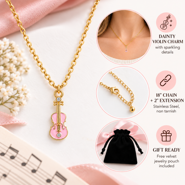 Pink Violin Charm Necklace