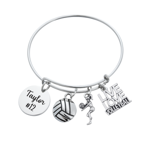 Personalized Silver Plated Adjustable Volleyball Bracelet with Engraved Charm