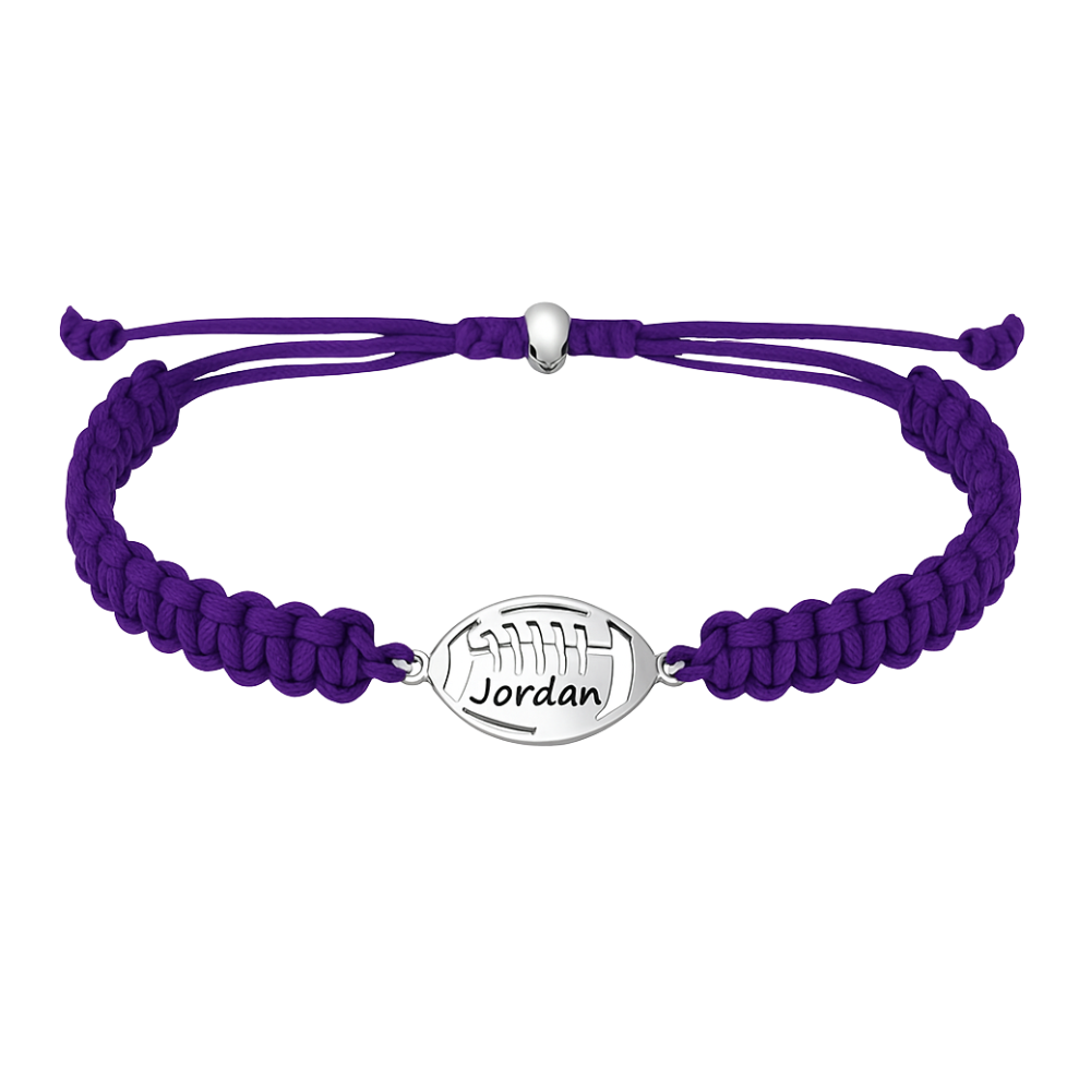 Personalized Engraved Football Rope Bracelet - Pick Color
