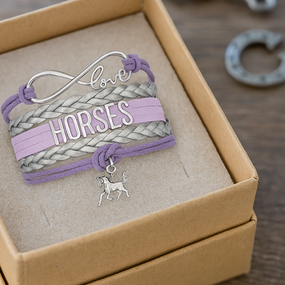 Purple Horse Infinity Bracelet -Pick Charm