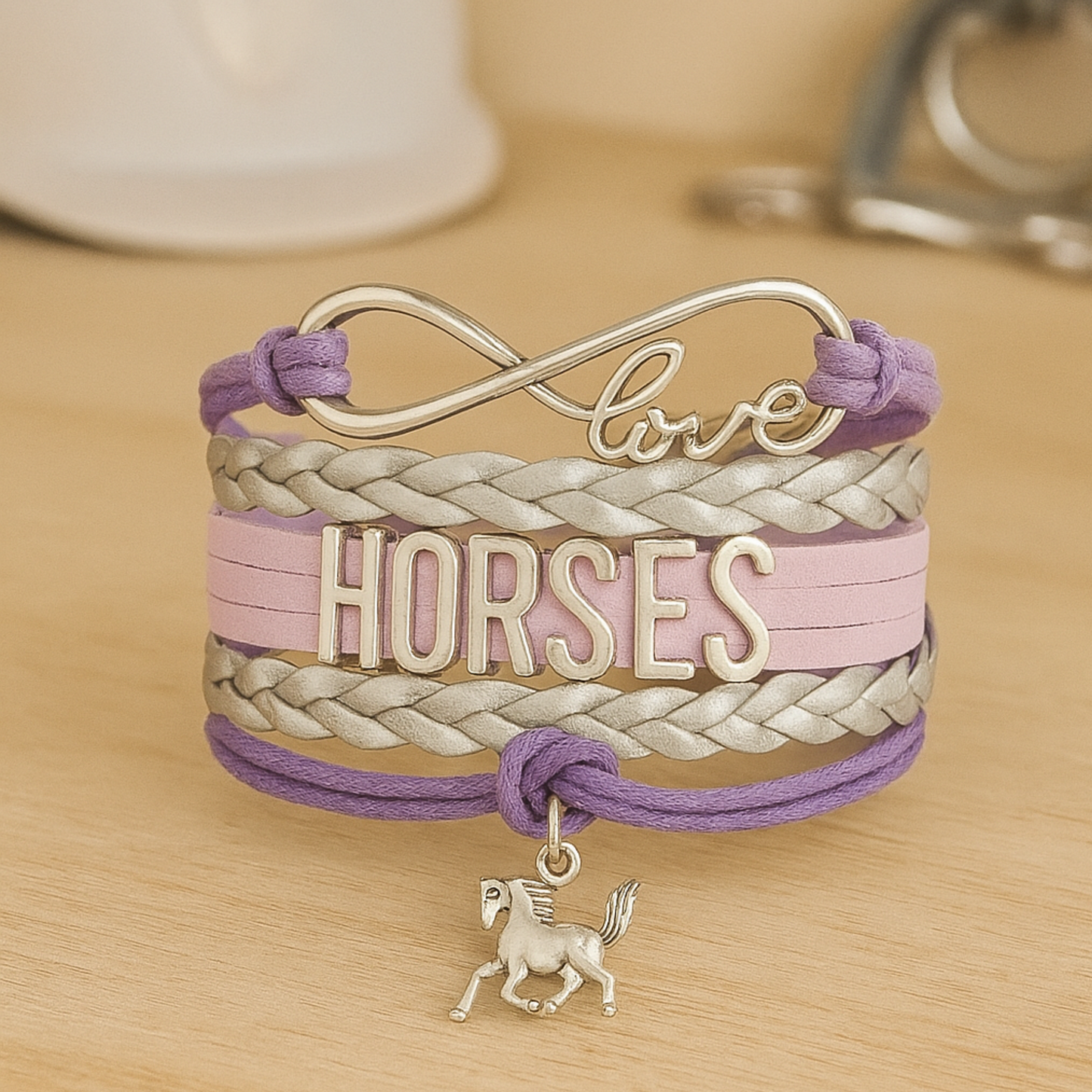 Purple Horse Infinity Bracelet -Pick Charm