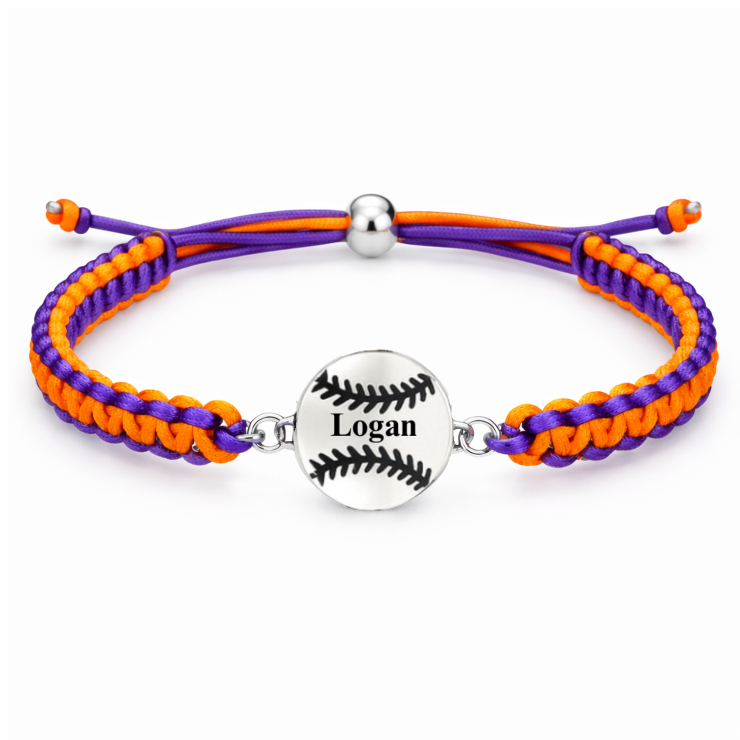Personalized Multi Colored Baseball Charm Connector Rope Bracelet - Pick Colors