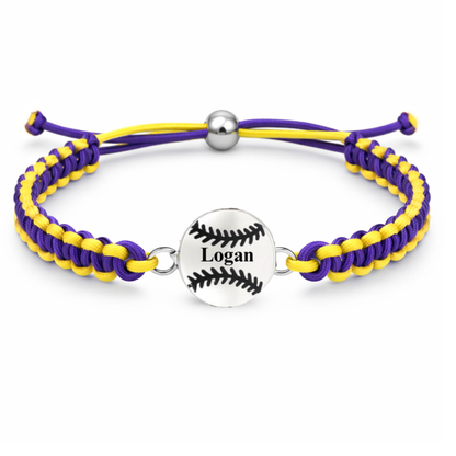 Personalized Multi Colored Baseball Charm Connector Rope Bracelet - Pick Colors