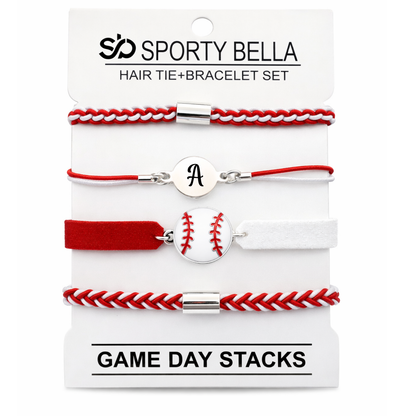 Personalized Baseball Hair Tie Bracelet Sets