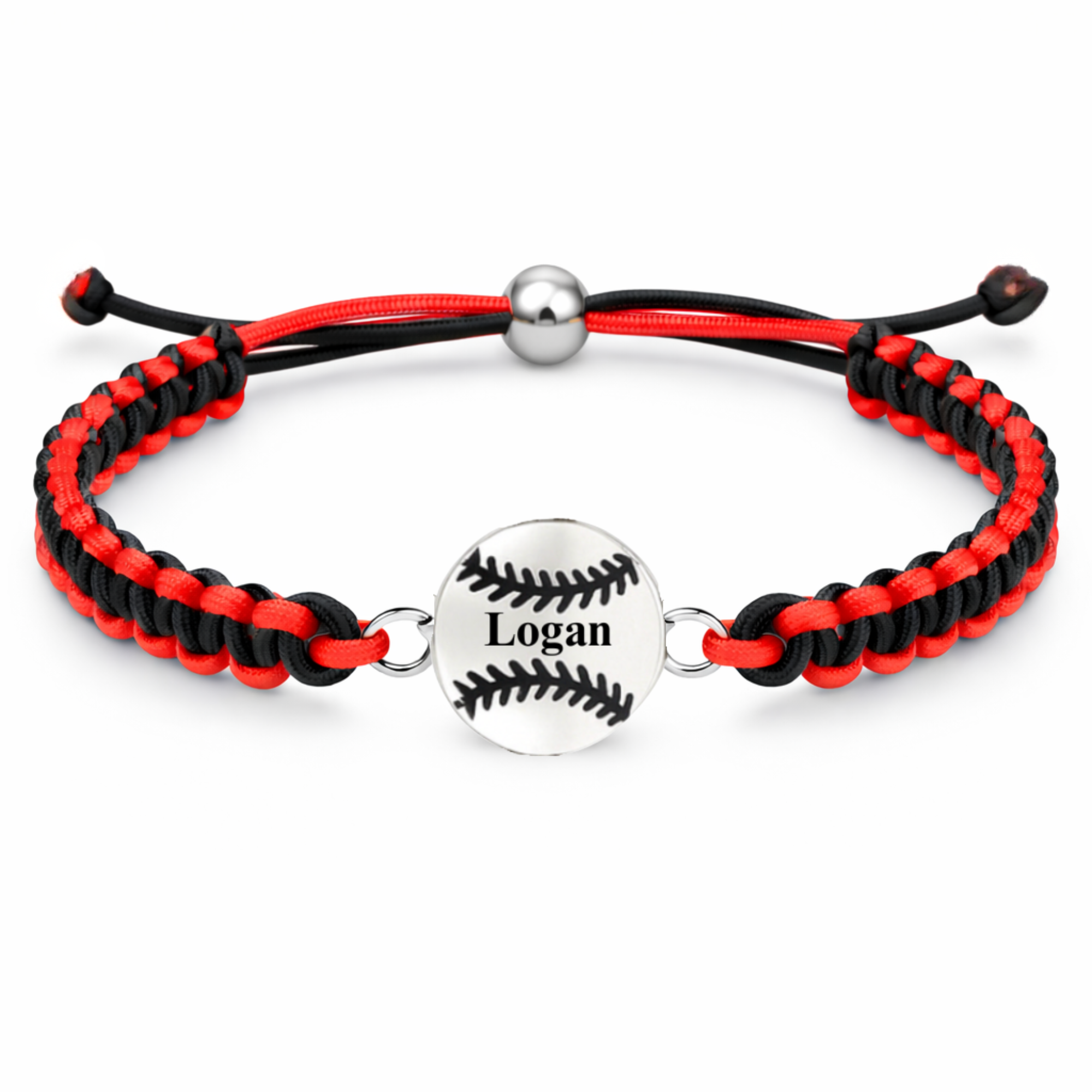 Personalized Multi Colored Baseball Charm Connector Rope Bracelet - Pick Colors