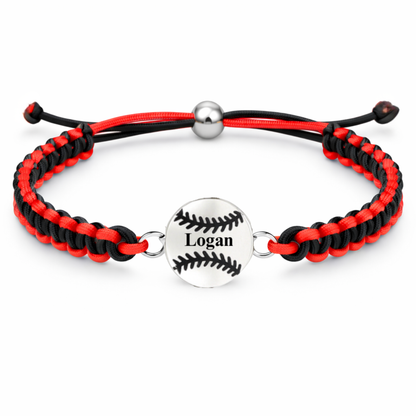 Personalized Multi Colored Baseball Charm Connector Rope Bracelet - Pick Colors