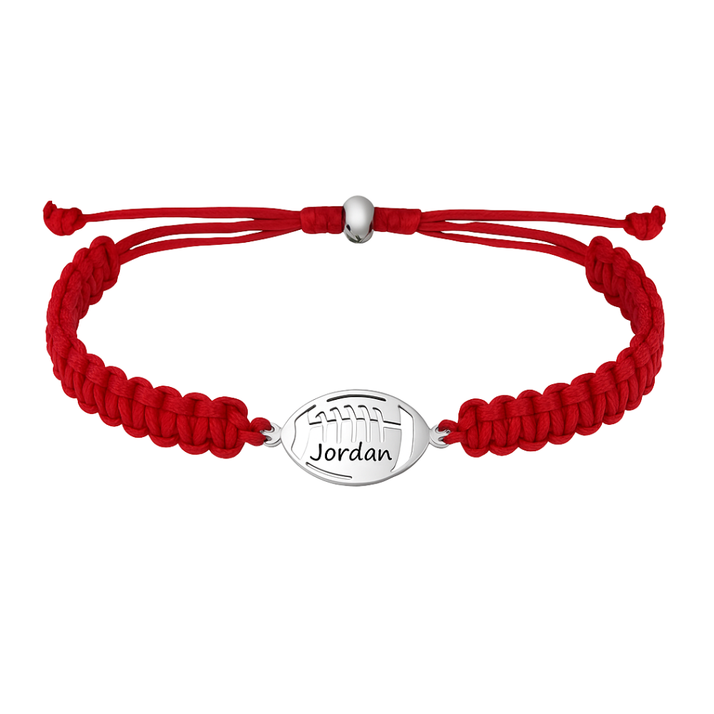 Personalized Engraved Football Rope Bracelet - Pick Color