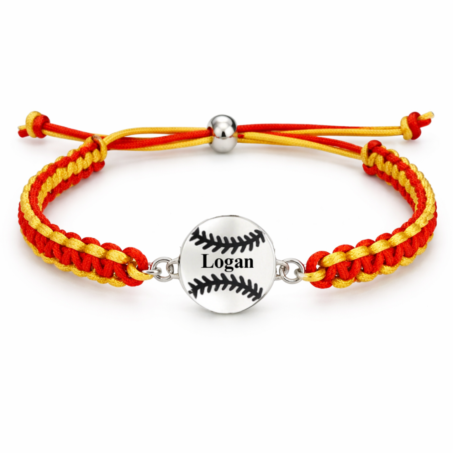 Personalized Multi Colored Baseball Charm Connector Rope Bracelet - Pick Colors
