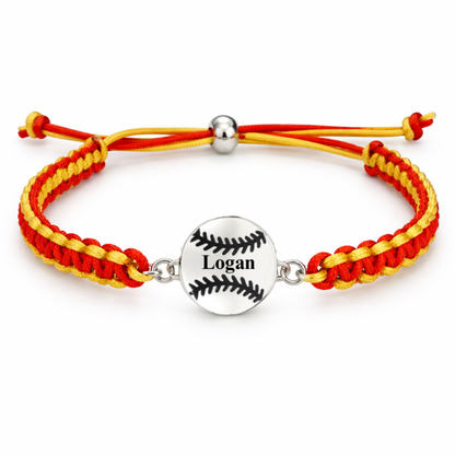 Personalized Multi Colored Baseball Charm Connector Rope Bracelet - Pick Colors