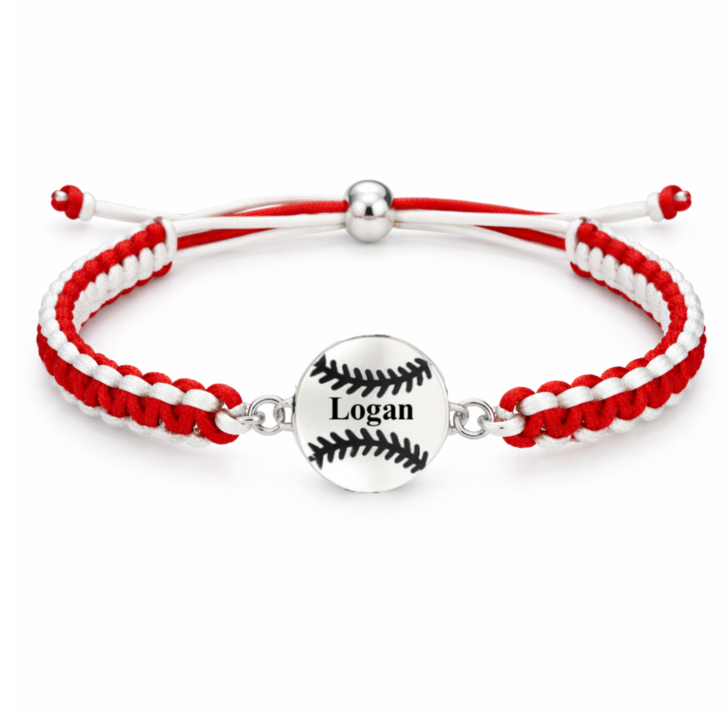 Personalized Multi Colored Baseball Charm Connector Rope Bracelet - Pick Colors