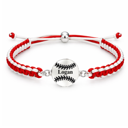 Personalized Multi Colored Baseball Charm Connector Rope Bracelet - Pick Colors
