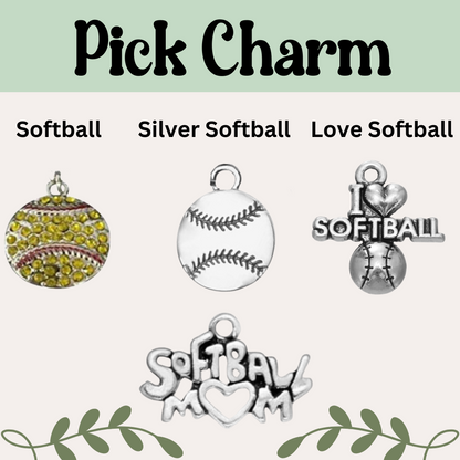 Softball Charm Multi Colored Rope Bracelet - Pick Colors & Charms