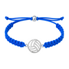 Royal blue volleyball charm bracelet with slip-knot closure and stainless steel volleyball centerpiece
