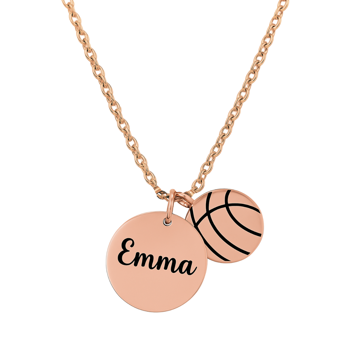 Rose Gold Engraved Basketball Necklace