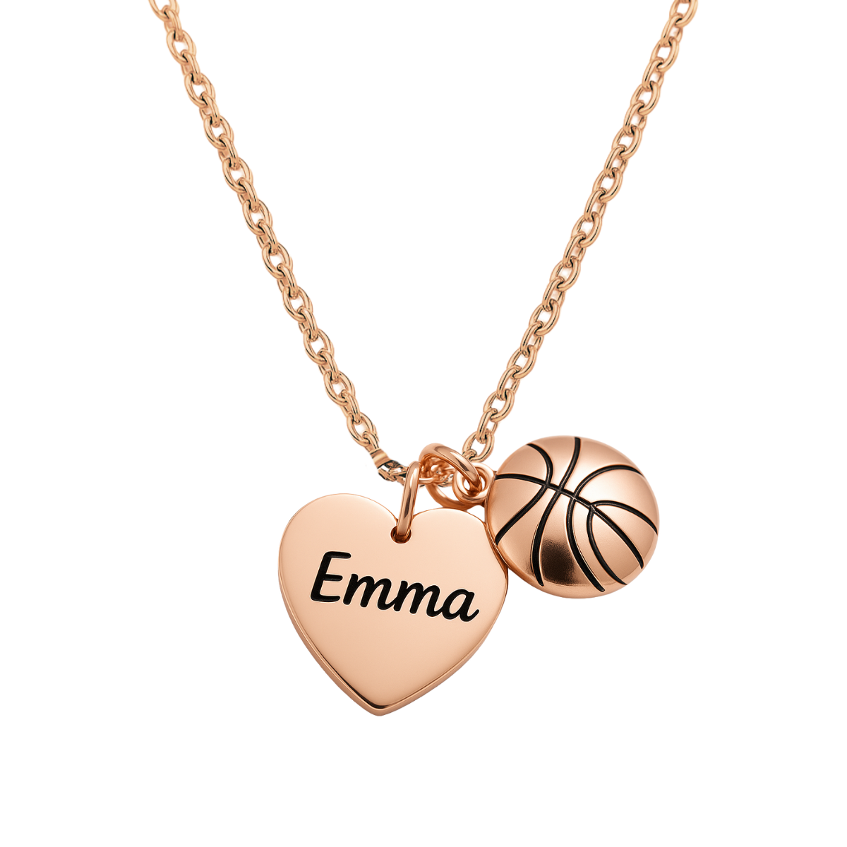 Rose Gold Engraved Basketball Necklace