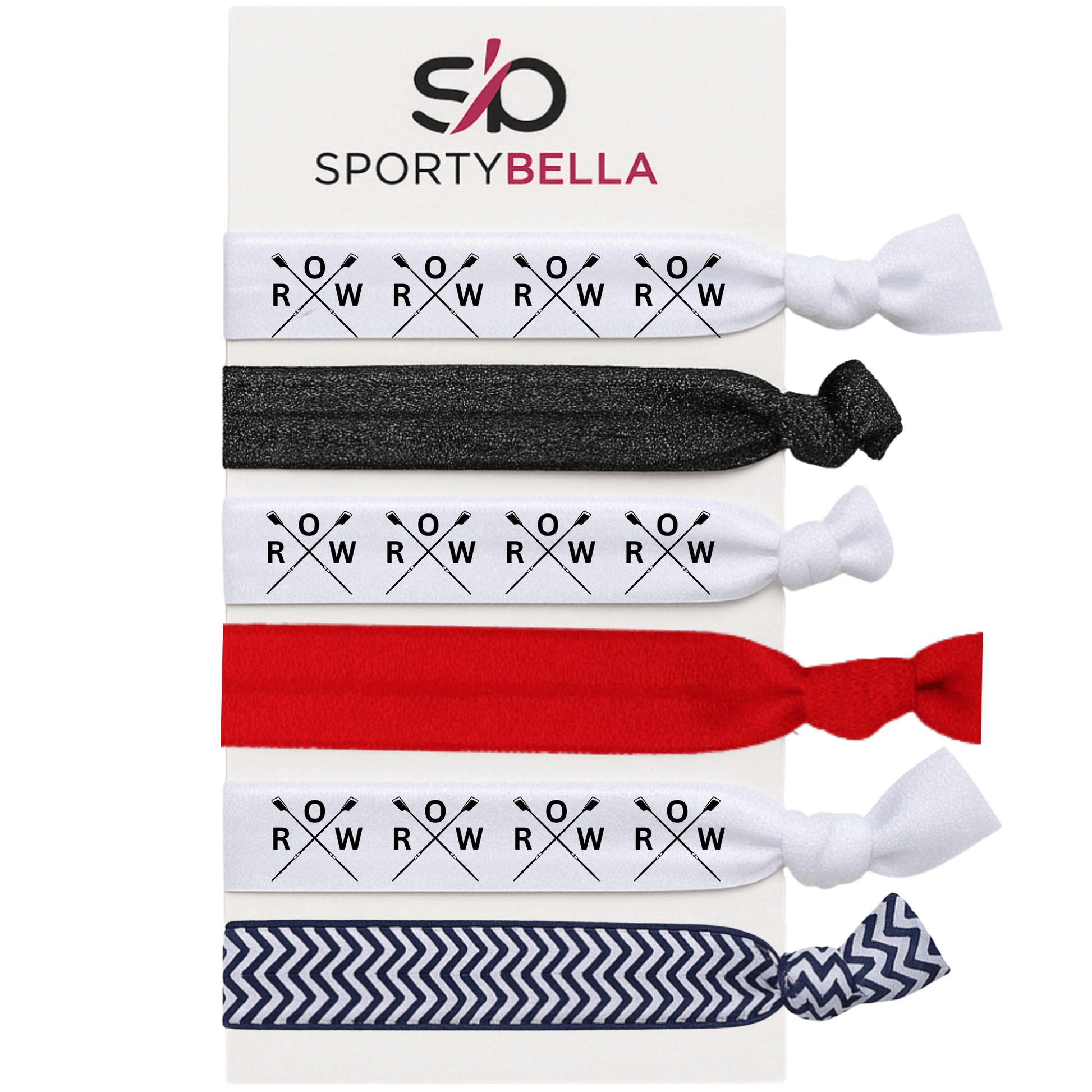 Set of 6 no crease rowing hair ties in various designs perfect for crew teams and rowing gifts for girls.