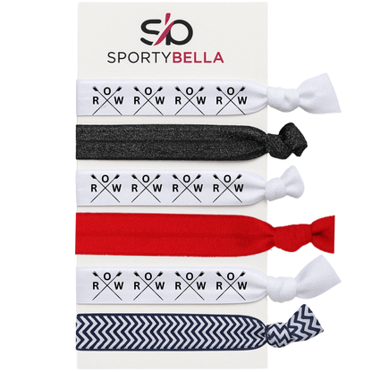 Set of 6 no crease rowing hair ties in various designs perfect for crew teams and rowing gifts for girls.