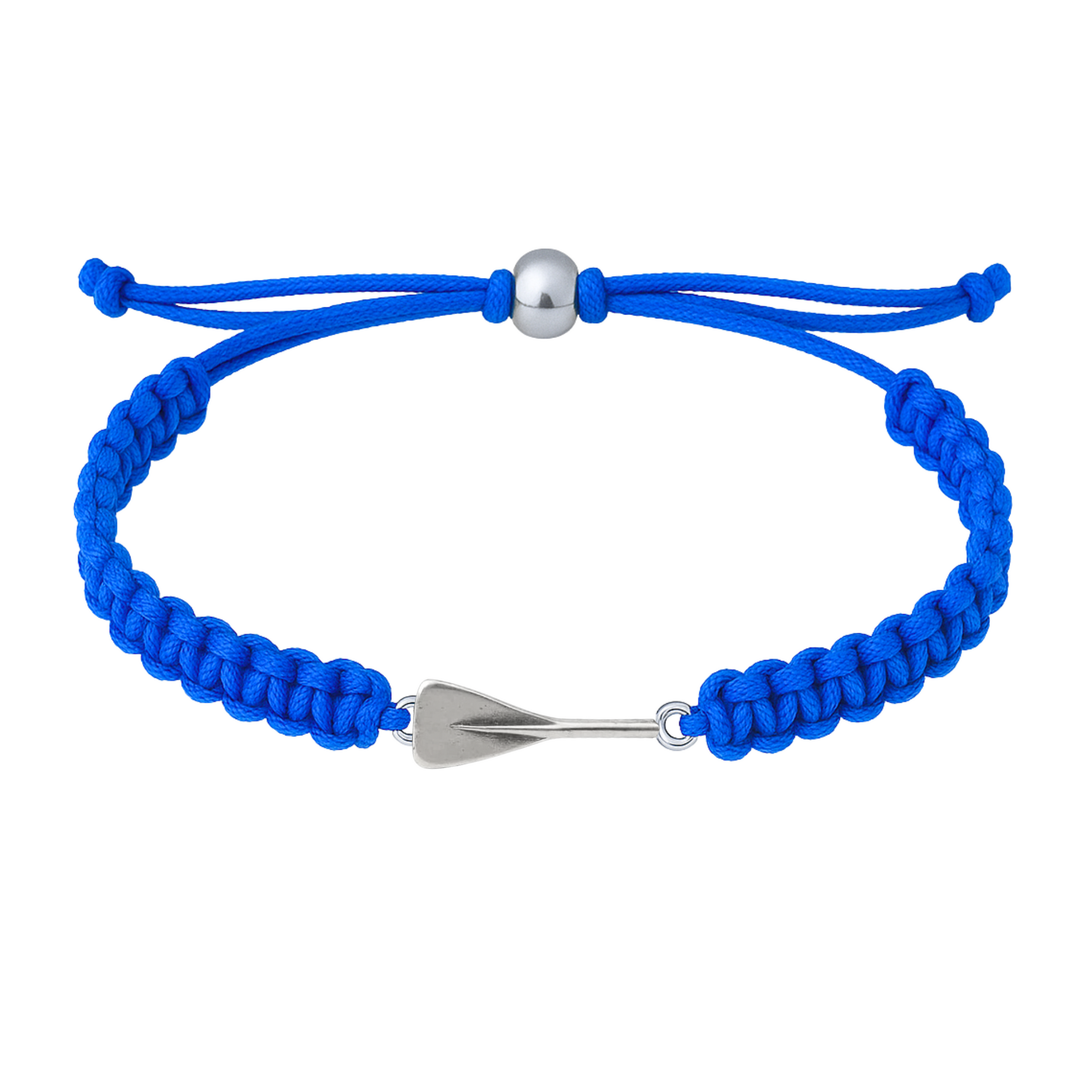 Dark navy blue rowing bracelet with silver oar charm, adjustable for all sizes.