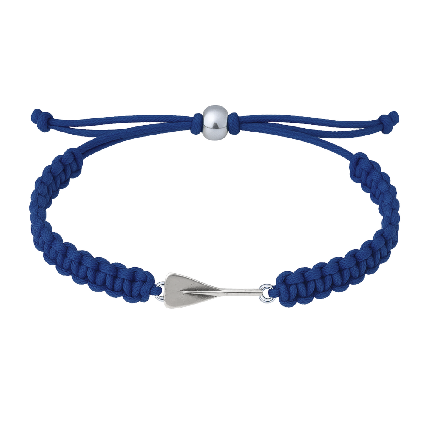 navy blue rowing bracelet with silver oar charm, adjustable for all sizes