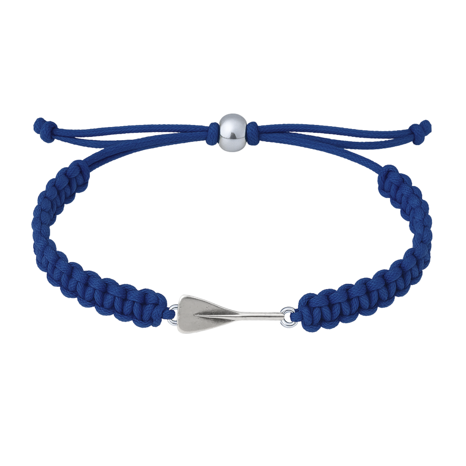 navy blue rowing bracelet with silver oar charm, adjustable for all sizes