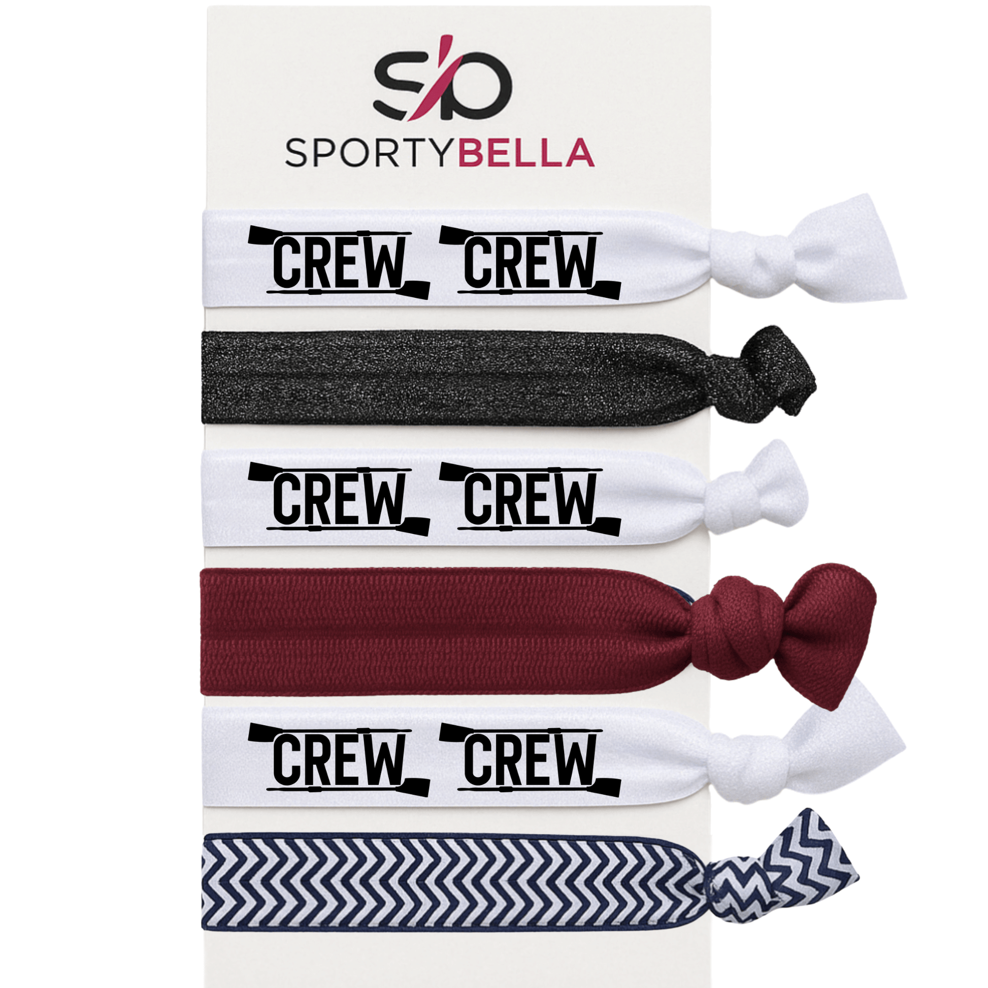 Rowing hair ties set of 6 with Crew print, ideal rowing gift for girls and crew teams.