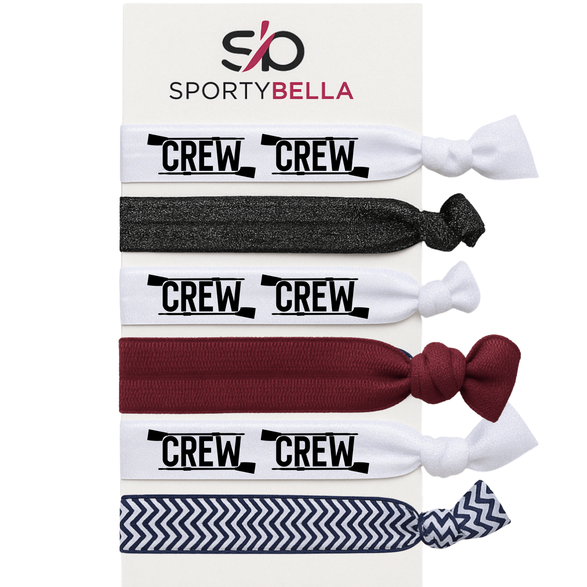 Rowing hair ties set of 6 with Crew print, ideal rowing gift for girls and crew teams.