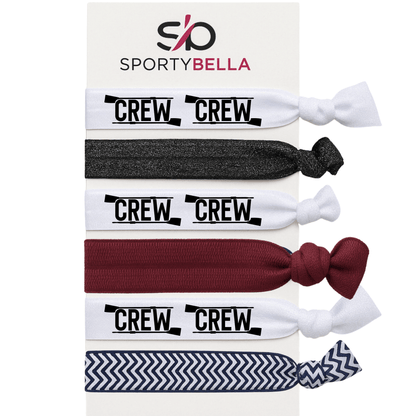 Rowing hair ties set of 6 with Crew print, ideal rowing gift for girls and crew teams.