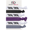 Set of 6 no crease hair ties for rowing featuring 'CREW' design, perfect rowing gift for girls.