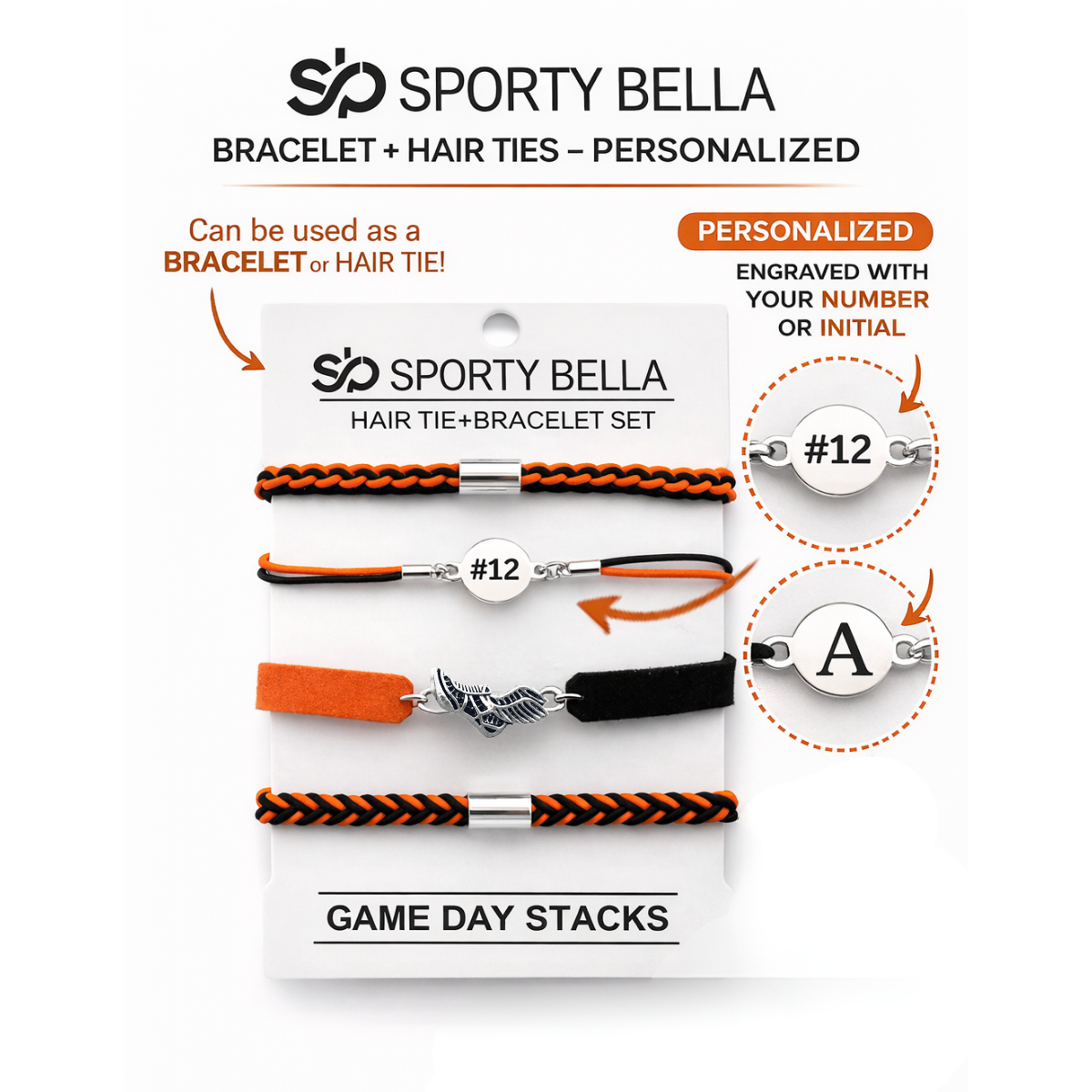 Personalized Track Runner Hair Tie Bracelet Sets