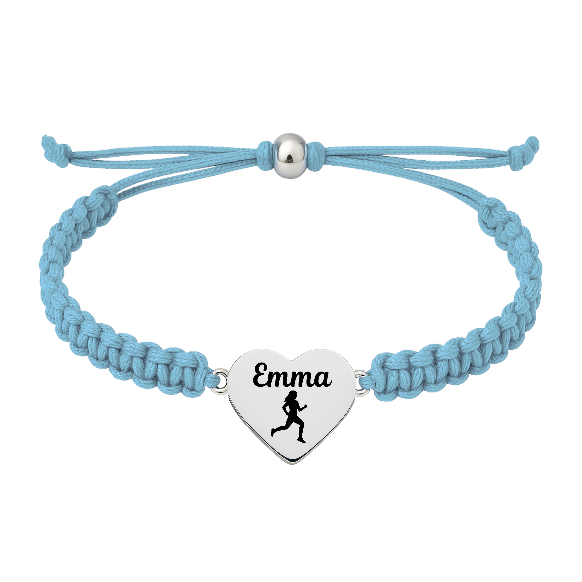 Light blue bracelet with personalized heart-shaped runner charm