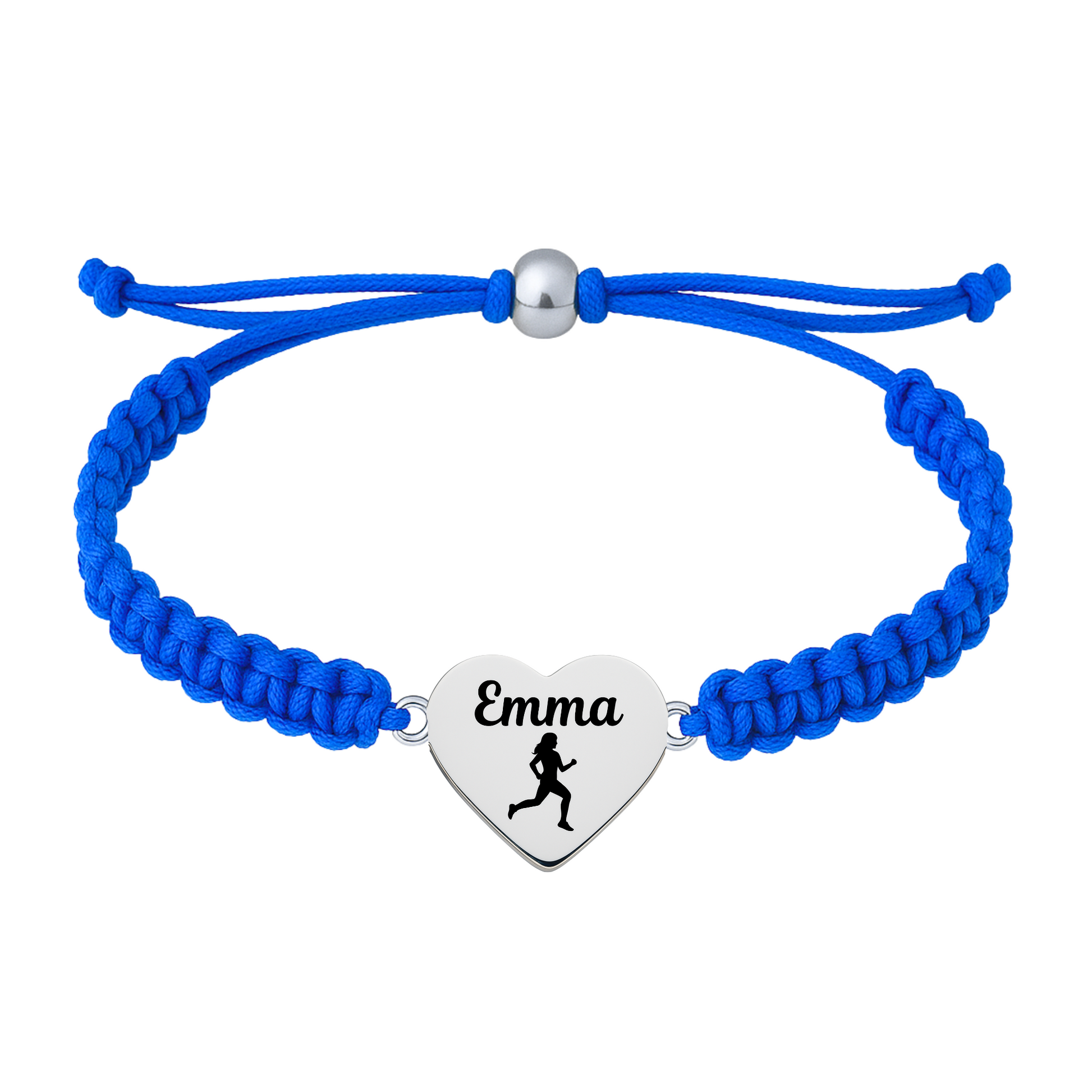 Royal blue bracelet with stainless steel heart charm and runner design