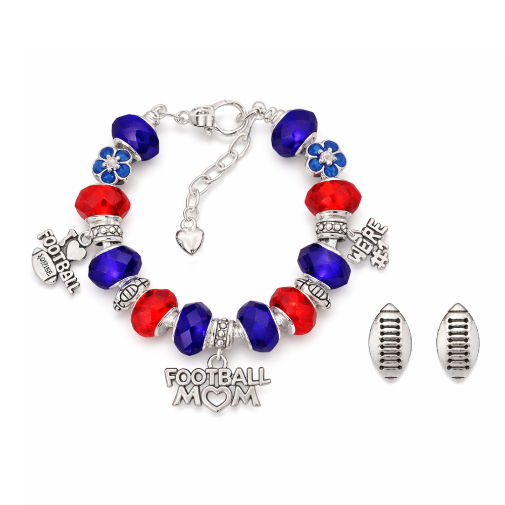 Football Mom Beaded Bracelet and Earring Set