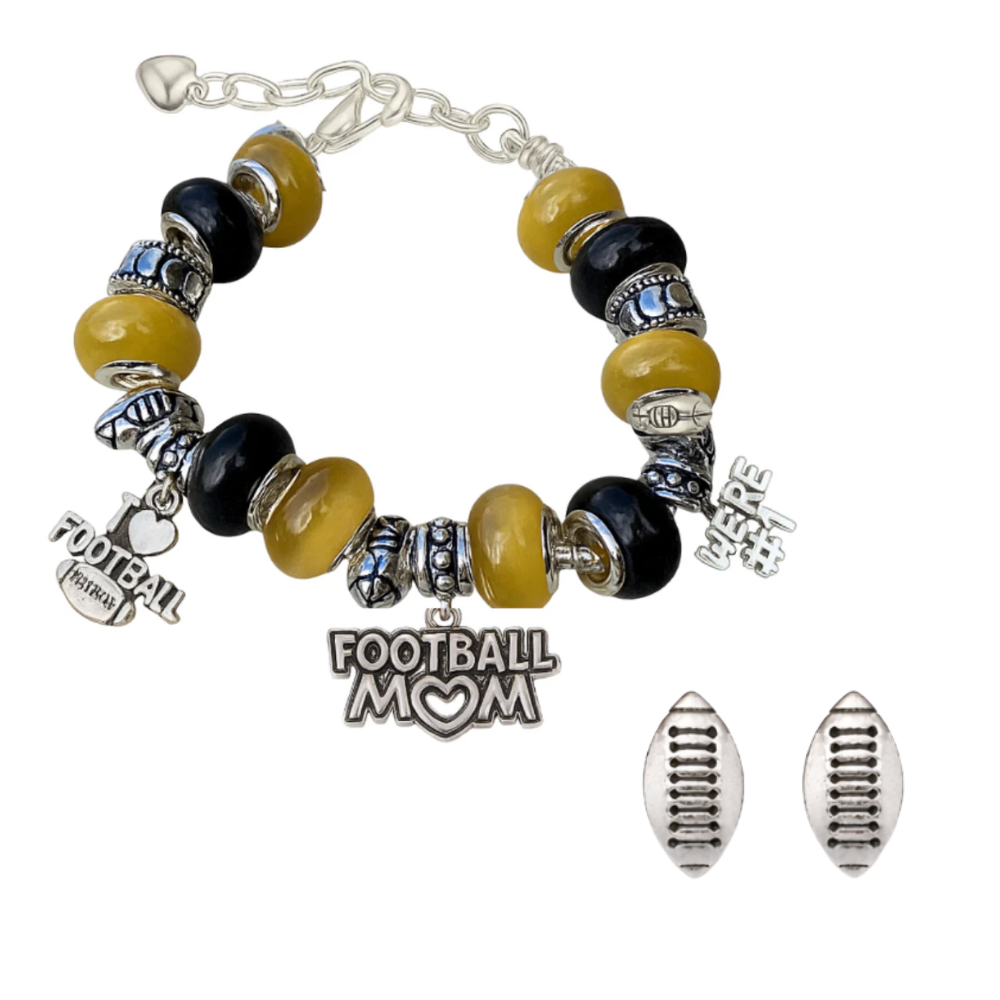 Football Mom Beaded Bracelet and Earring Set