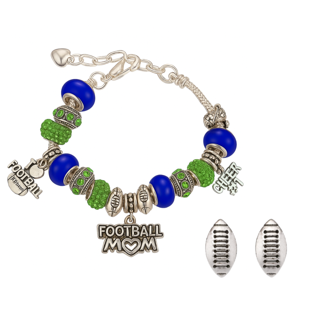 Football Mom Beaded Bracelet and Earring Set