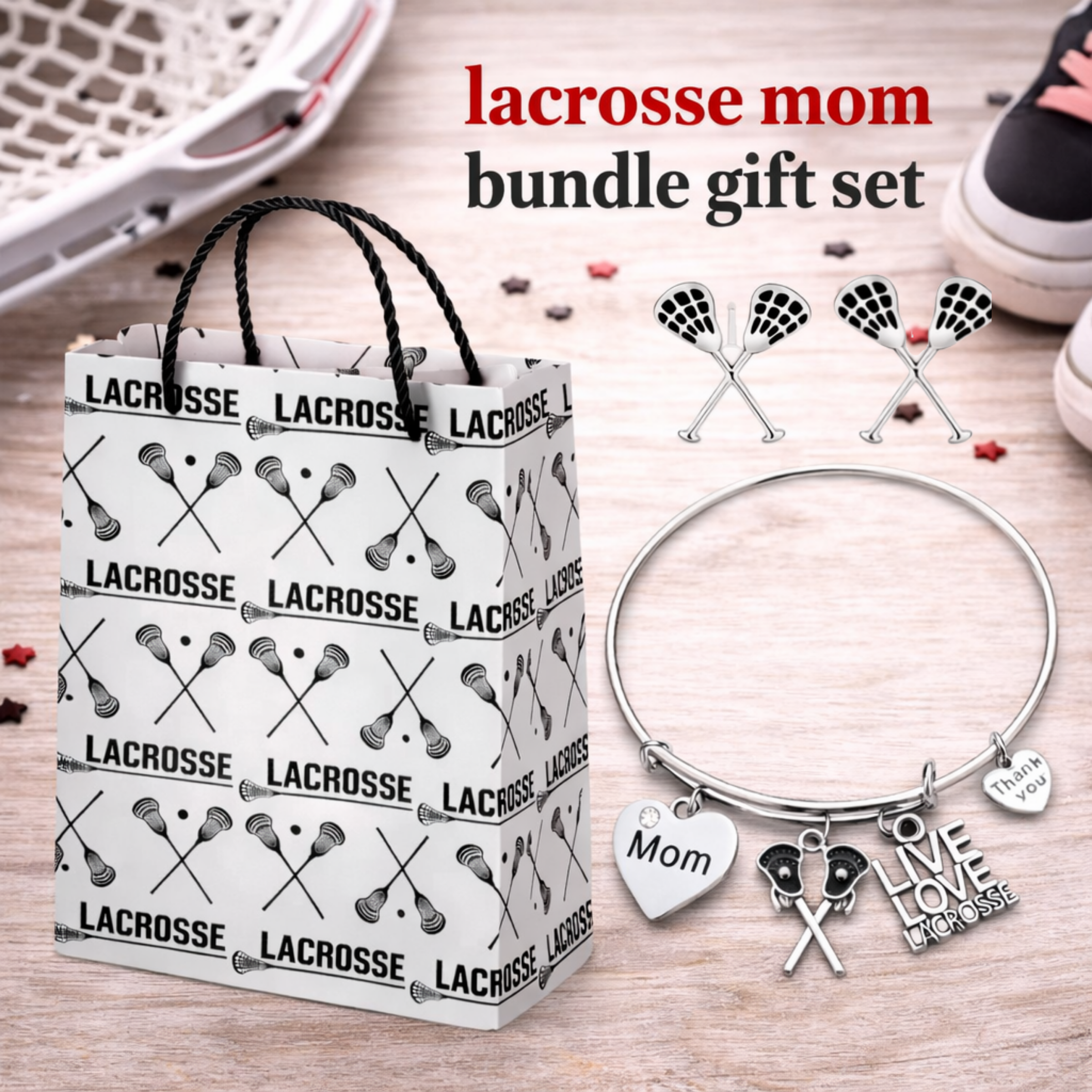 Lacrosse Mom Gift Set - Bracelet & Earrings with Gift Bag