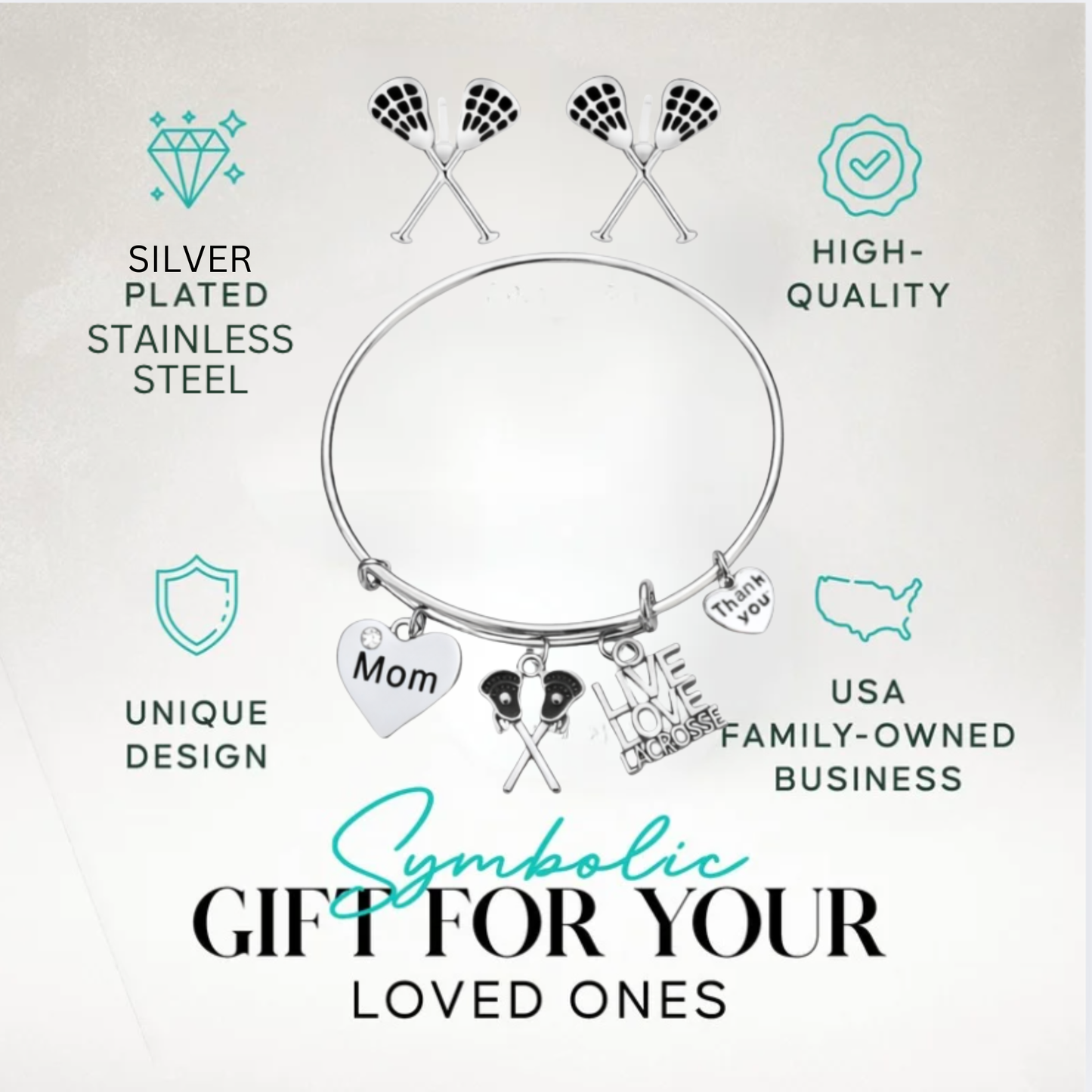 Lacrosse Mom Gift Set - Bracelet & Earrings with Gift Bag