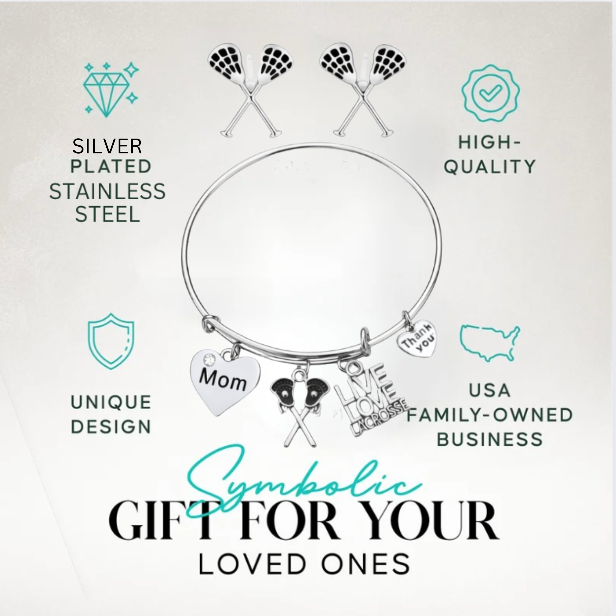 Lacrosse Mom Gift Set - Bracelet & Earrings with Gift Bag