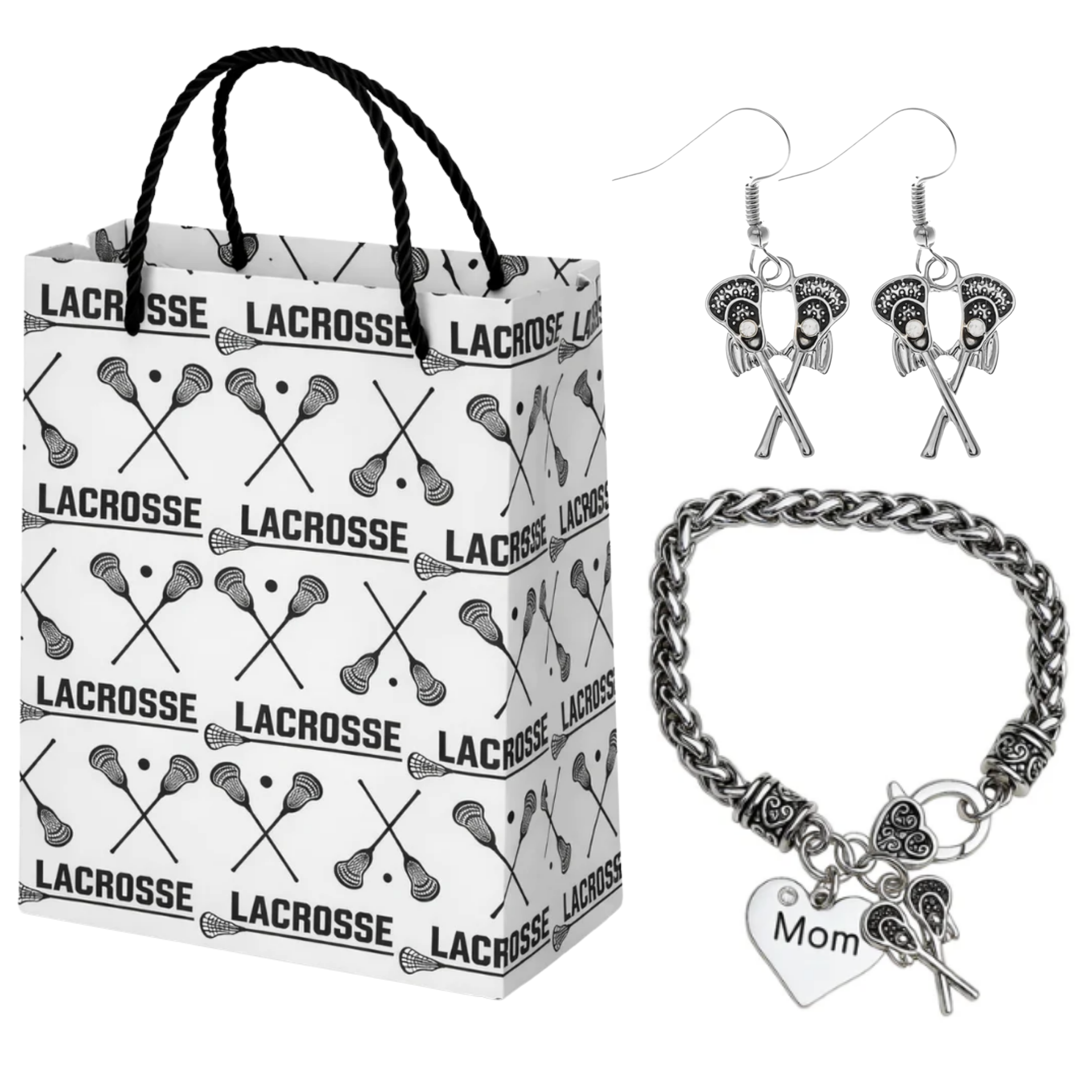 Lacrosse Mom Gift Set - Bracelet & Dangle Earrings with Gift Bag